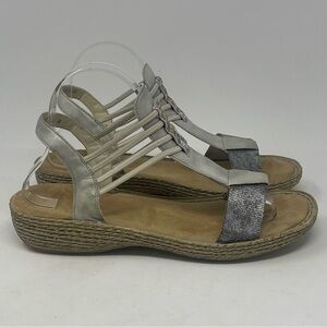 Rieker Sandals Womens 8 EU 39 Gray Silver Metallic Studs Ankle Strap Espadrilles